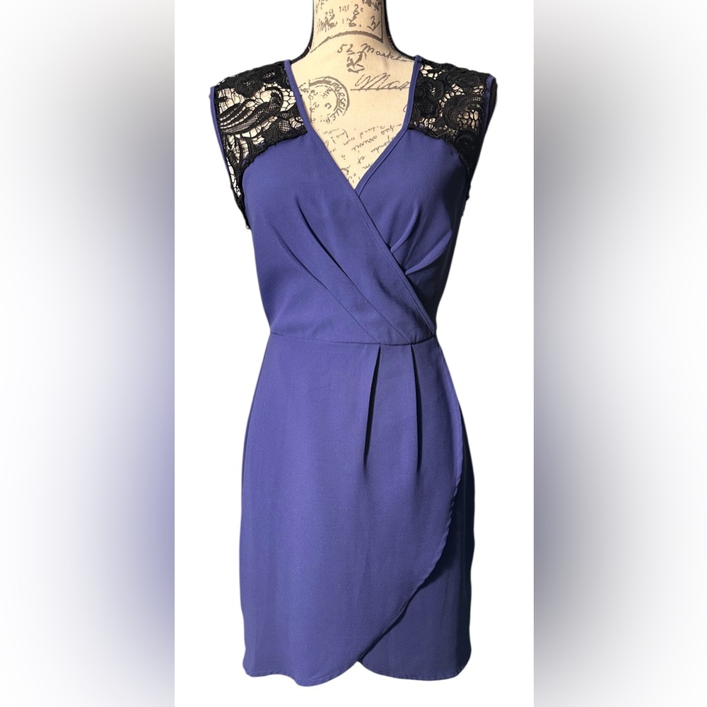 Bar III, Blue Dress with Black Lace, Size S